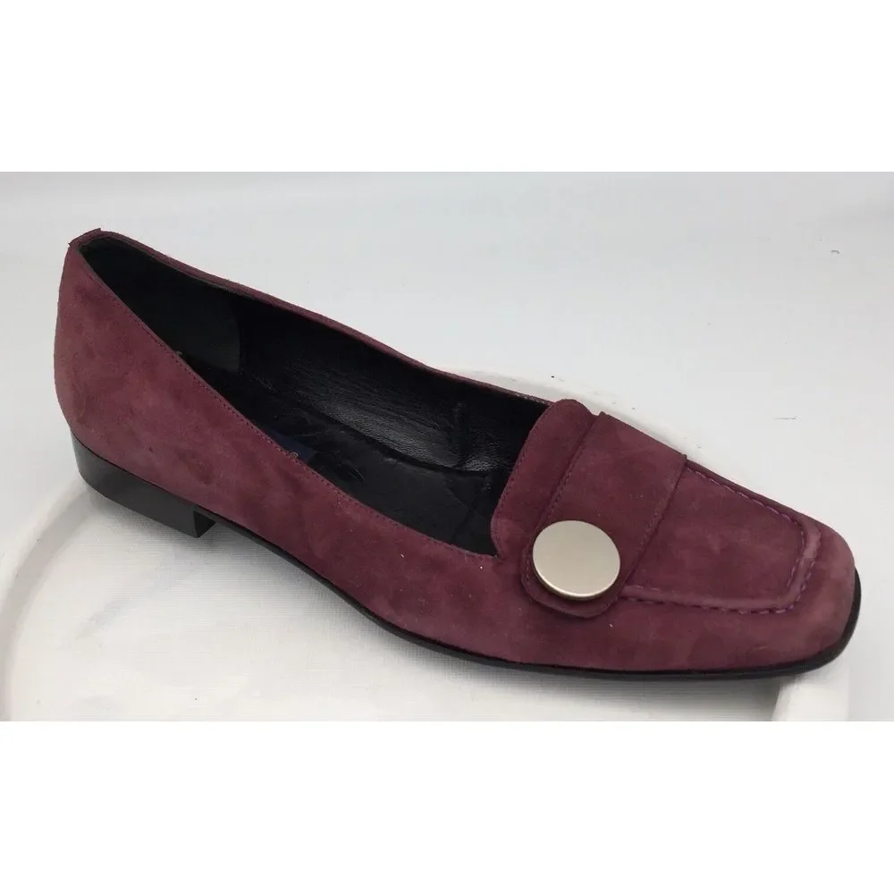 Enrico Gori Burgundy Suede ‎ Firenzi Womens' Apron Toe Slip Ons Sz 8M Italy
